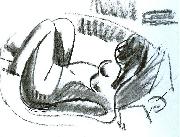 Ernst Ludwig Kirchner Reclining nude in a bathtub with pulled on legs - black chalk oil painting